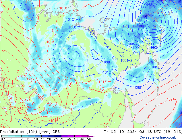 opad (12h) GFS czw. 03.10.2024 18 UTC