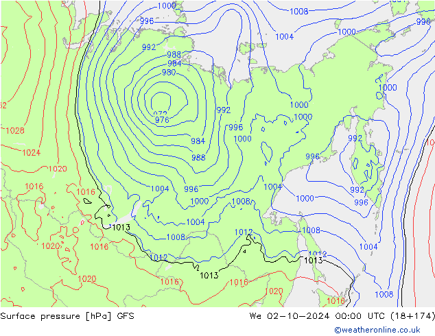 Surface pressure GFS We 02.10.2024 00 UTC