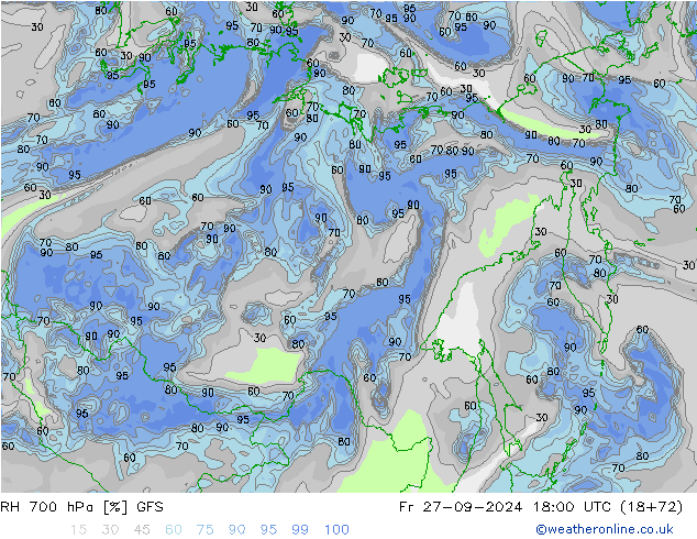 RH 700 hPa GFS Pá 27.09.2024 18 UTC