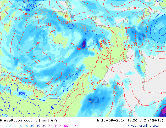 Precipitation accum. GFS чт 26.09.2024 18 UTC