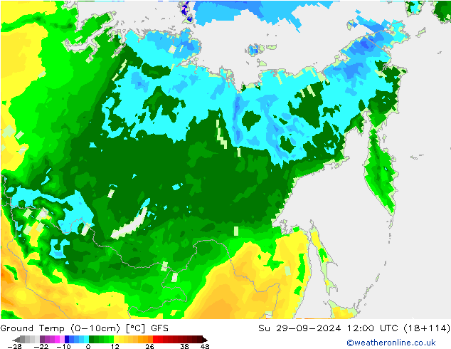 Temp. al suolo (0-10cm) GFS dom 29.09.2024 12 UTC