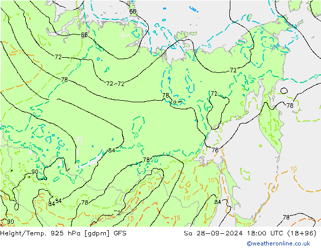 Hoogte/Temp. 925 hPa GFS za 28.09.2024 18 UTC