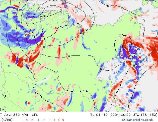 T-Adv. 850 hPa GFS Út 01.10.2024 00 UTC