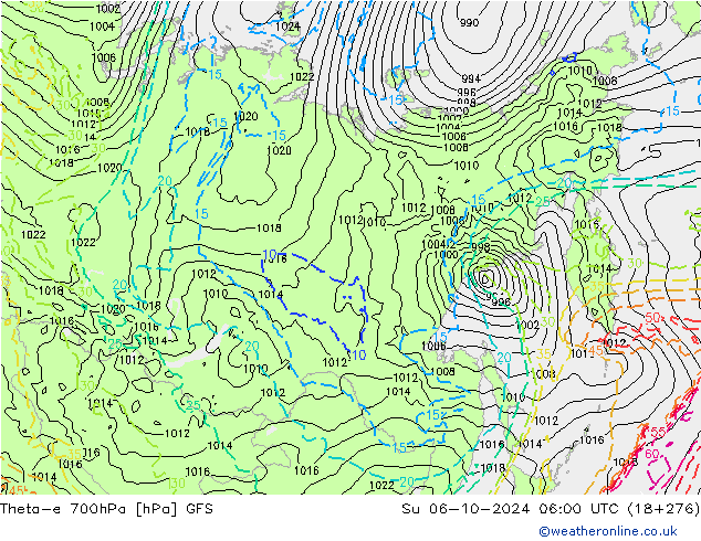 Theta-e 700hPa GFS Su 06.10.2024 06 UTC