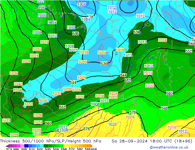 Thck 500-1000hPa GFS Sa 28.09.2024 18 UTC