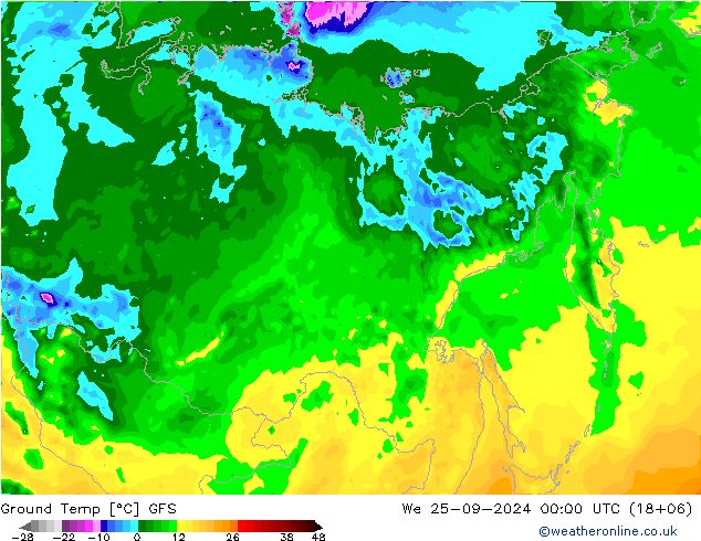 Temp. al suolo GFS mer 25.09.2024 00 UTC