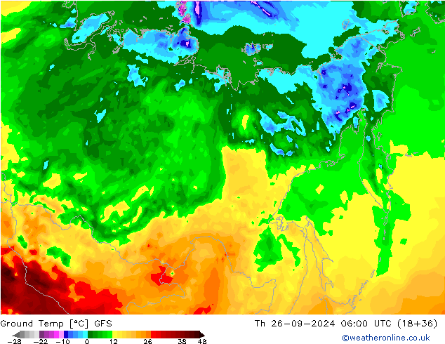 Teplota půdy GFS Čt 26.09.2024 06 UTC