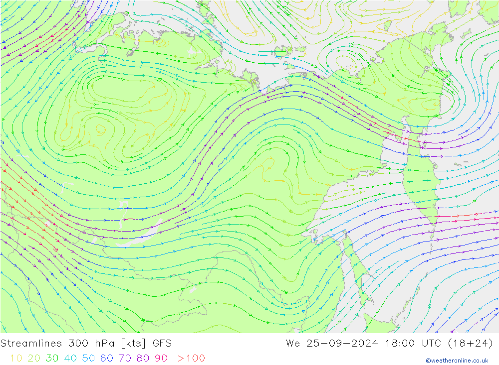 Rüzgar 300 hPa GFS Çar 25.09.2024 18 UTC