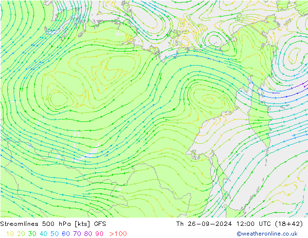 Streamlines 500 hPa GFS Th 26.09.2024 12 UTC