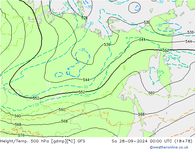 Z500/Rain (+SLP)/Z850 GFS сб 28.09.2024 00 UTC