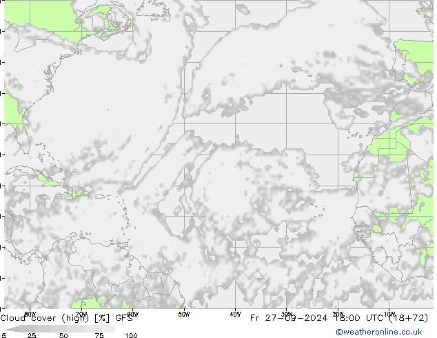 Cloud cover (high) GFS Fr 27.09.2024 18 UTC