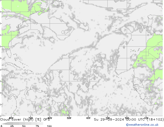 Cloud cover (high) GFS Su 29.09.2024 00 UTC