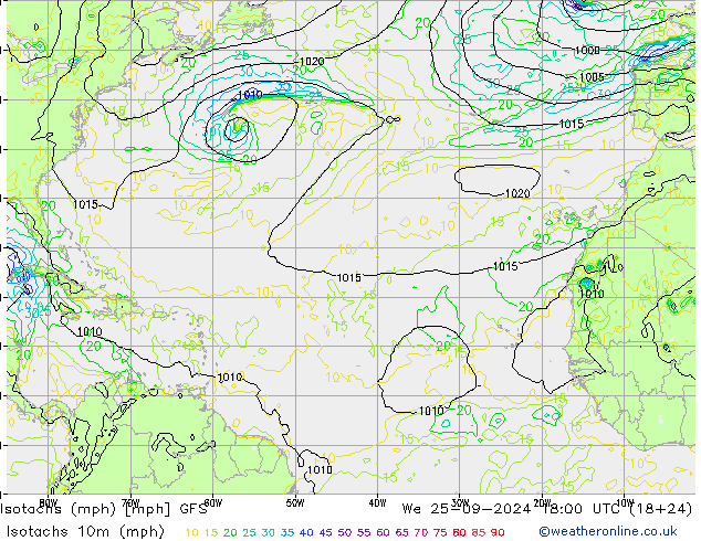 Isotachs (mph) GFS St 25.09.2024 18 UTC