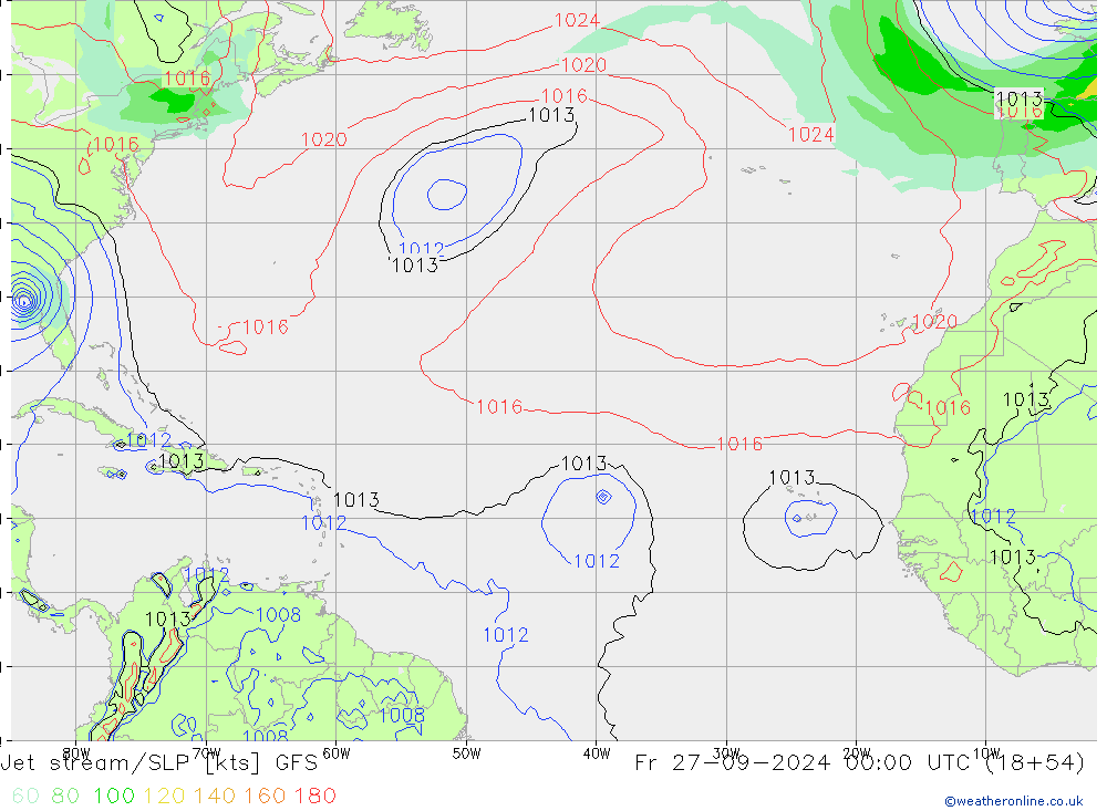 Jet stream/SLP GFS Fr 27.09.2024 00 UTC