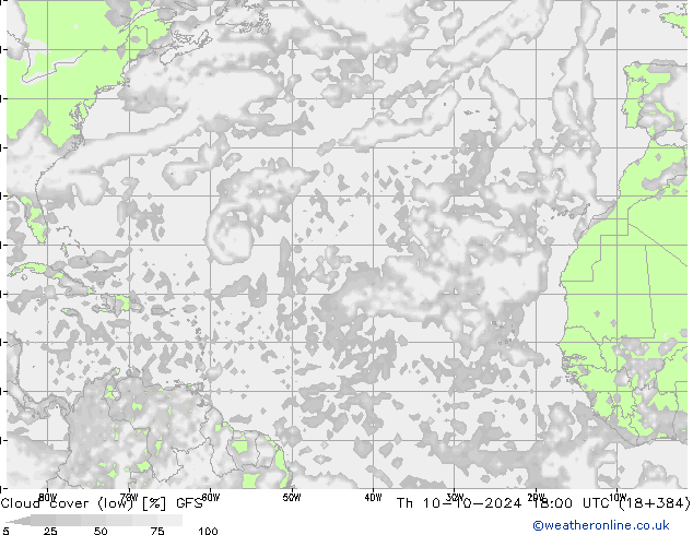 Bewolking (Laag) GFS do 10.10.2024 18 UTC