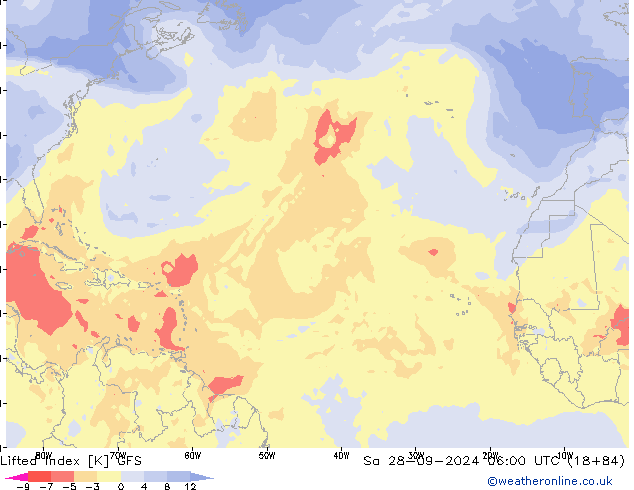 Lifted Index GFS Sa 28.09.2024 06 UTC