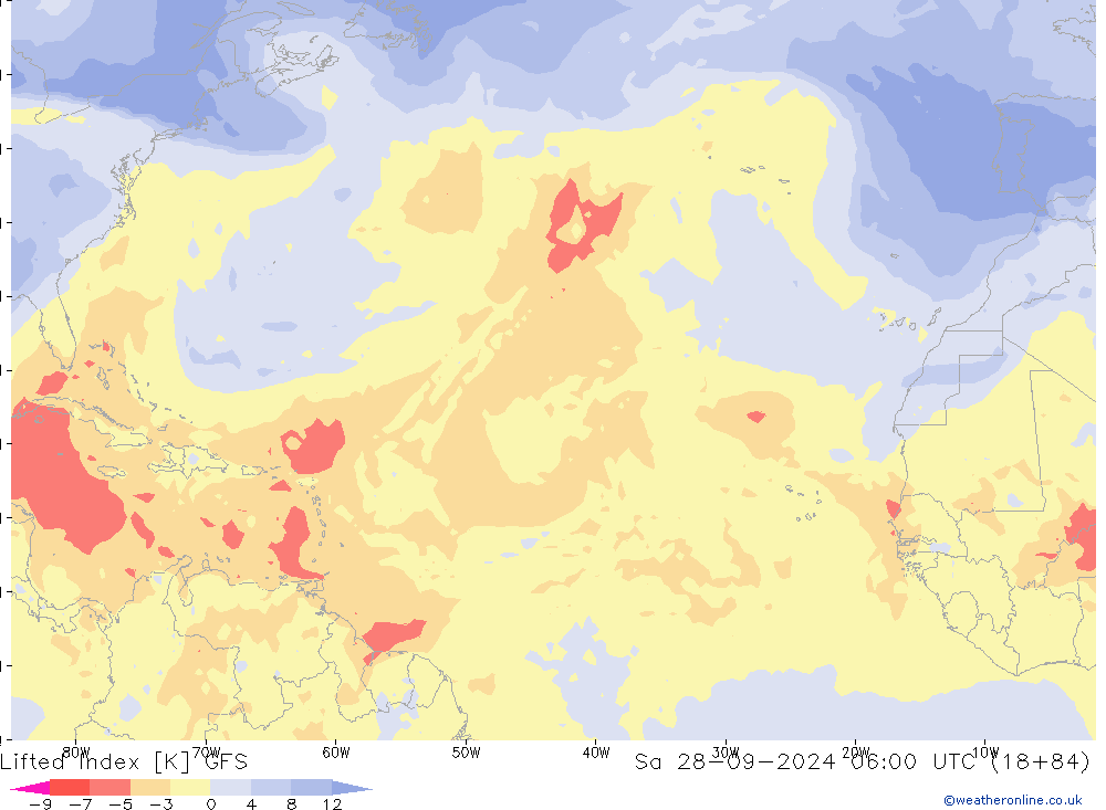 Lifted Index GFS sab 28.09.2024 06 UTC