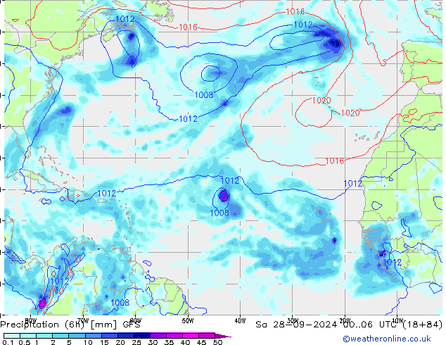 Precipitación (6h) GFS sáb 28.09.2024 06 UTC