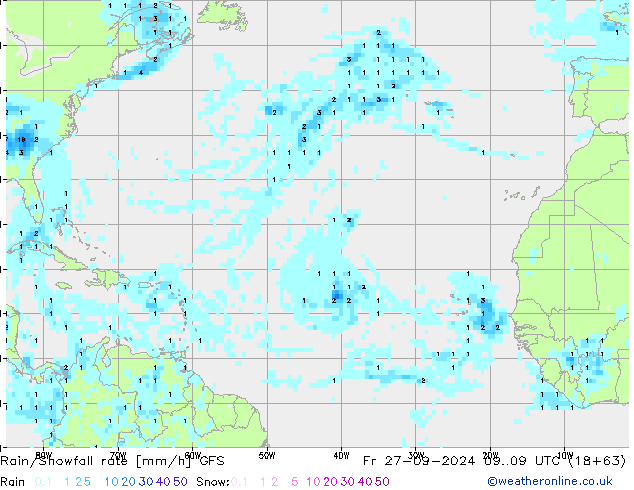 Rain/Snowfall rate GFS Fr 27.09.2024 09 UTC