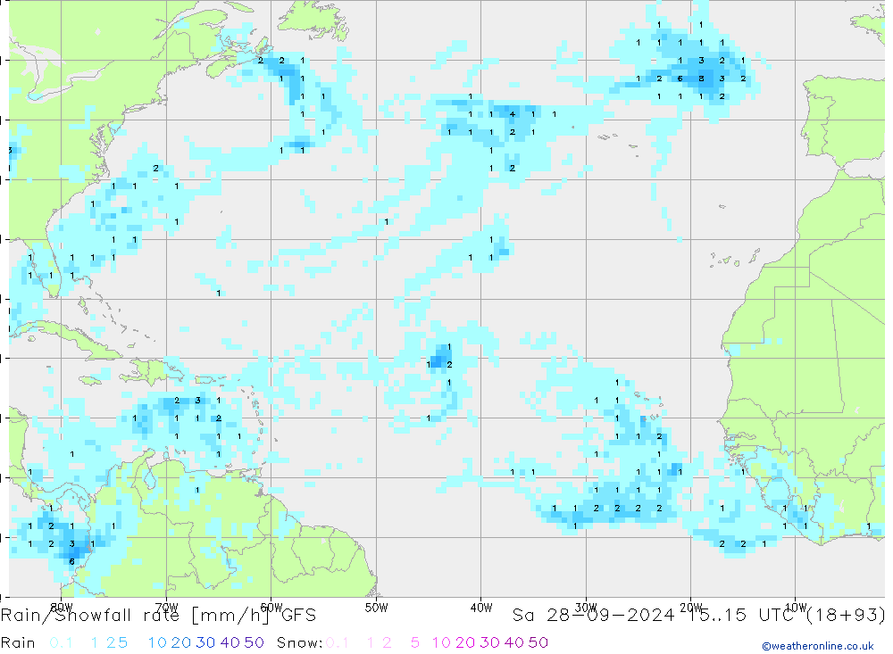 Rain/Snowfall rate GFS sam 28.09.2024 15 UTC