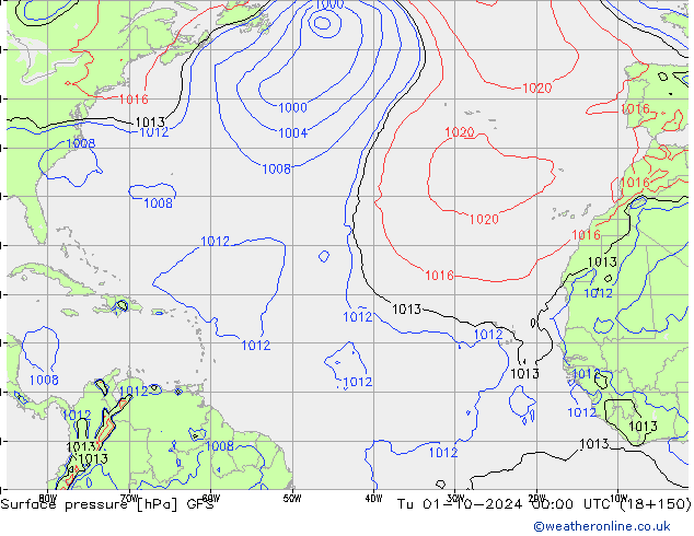 Presión superficial GFS mar 01.10.2024 00 UTC