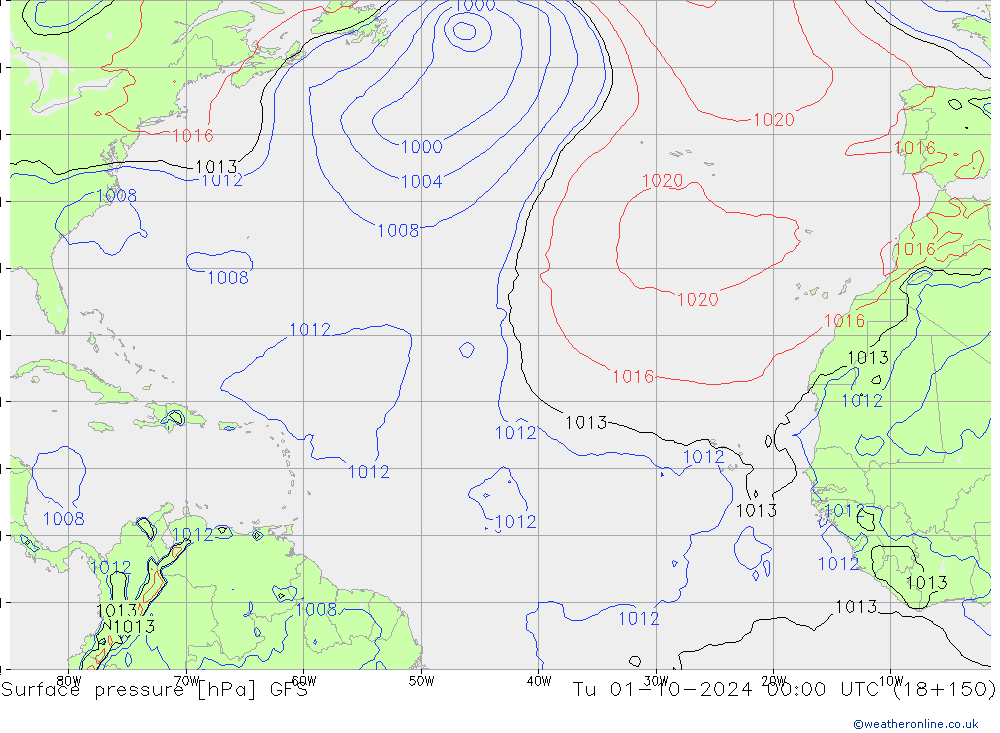 Pressione al suolo GFS mar 01.10.2024 00 UTC