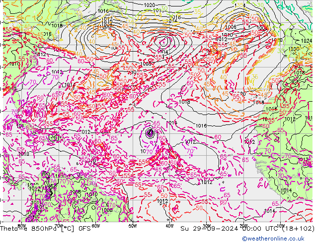 Theta-e 850hPa GFS Su 29.09.2024 00 UTC