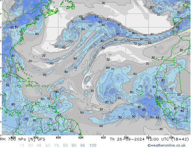 700 hPa Nispi Nem GFS Per 26.09.2024 12 UTC