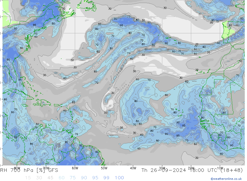 RH 700 hPa GFS Th 26.09.2024 18 UTC