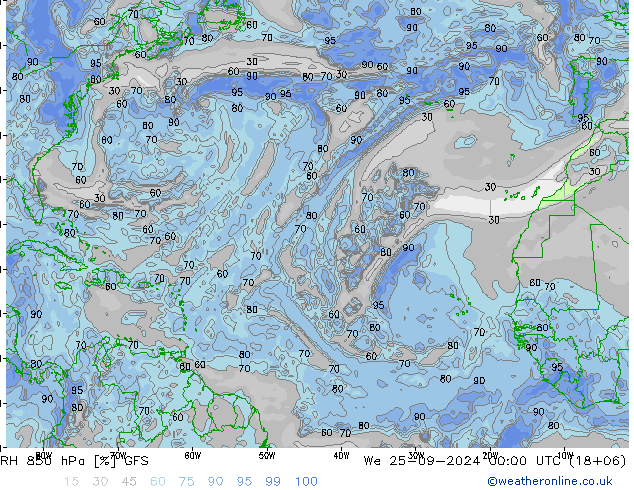 RH 850 hPa GFS St 25.09.2024 00 UTC