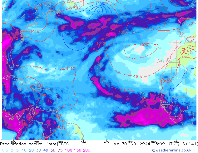 Precipitation accum. GFS lun 30.09.2024 15 UTC