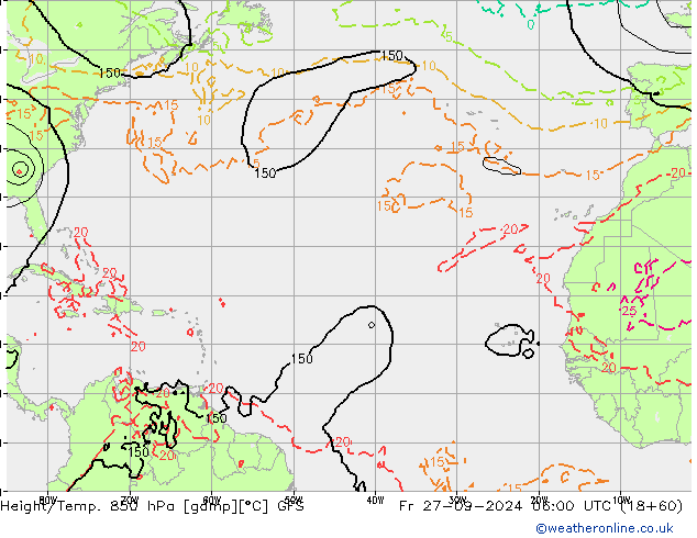 Height/Temp. 850 hPa GFS Sex 27.09.2024 06 UTC