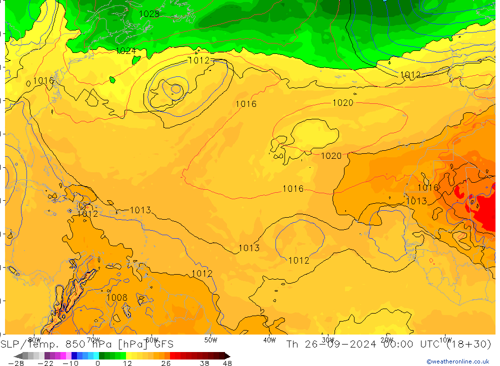 SLP/Temp. 850 hPa GFS Th 26.09.2024 00 UTC