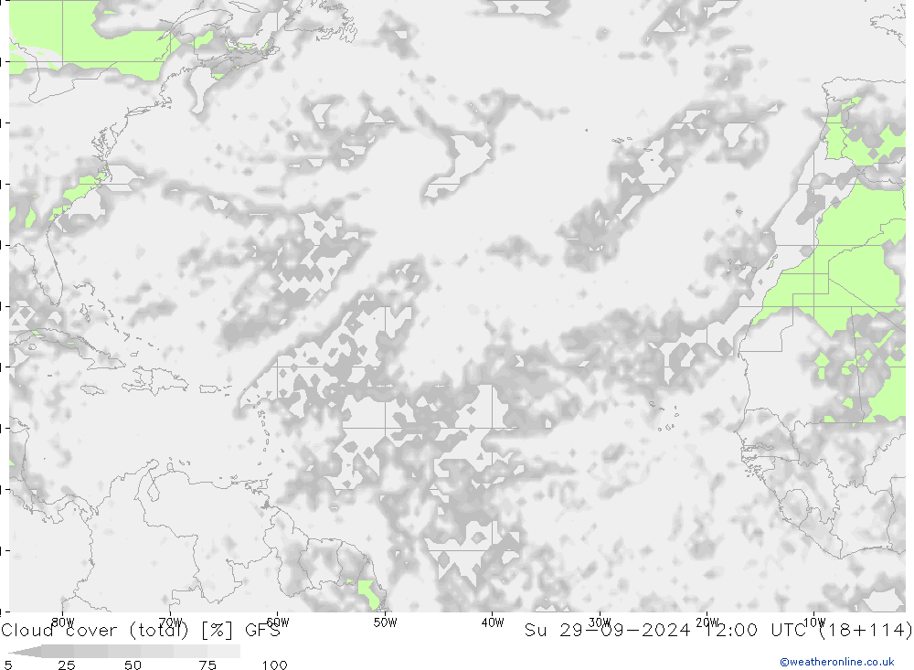 Cloud cover (total) GFS Su 29.09.2024 12 UTC