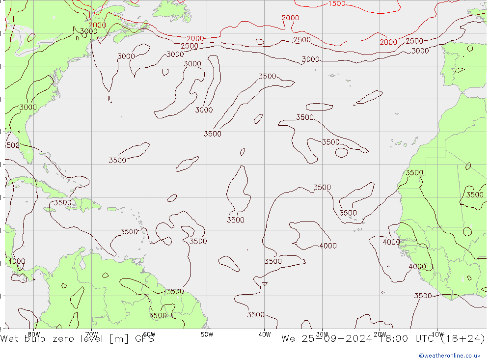 Theta-W Zero termico GFS mer 25.09.2024 18 UTC