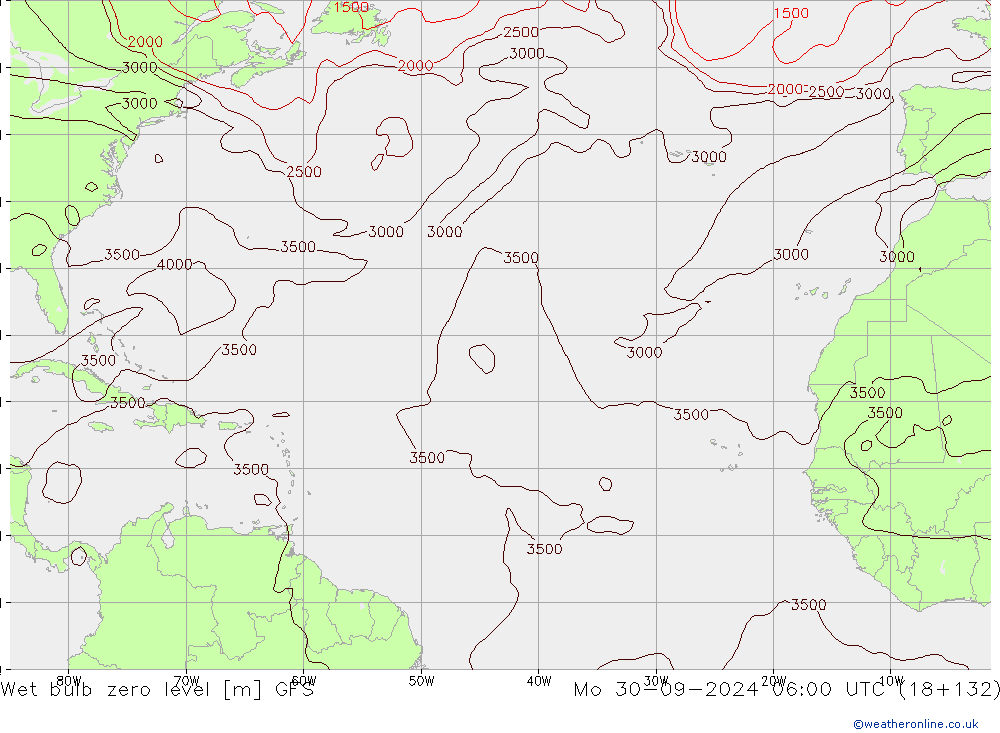 Wet bulb zero level GFS пн 30.09.2024 06 UTC