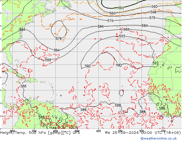 Z500/Yağmur (+YB)/Z850 GFS Çar 25.09.2024 00 UTC