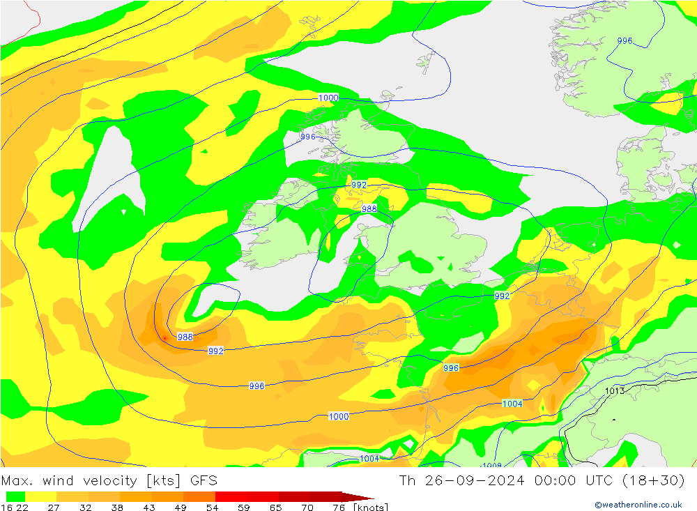 Max. wind snelheid GFS do 26.09.2024 00 UTC