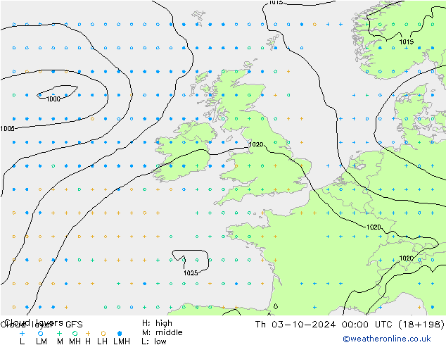 Cloud layer GFS gio 03.10.2024 00 UTC