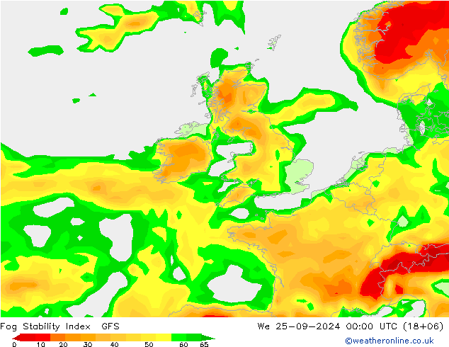 Fog Stability Index GFS śro. 25.09.2024 00 UTC