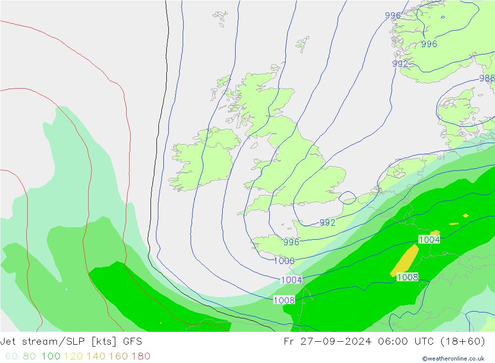 Corriente en chorro GFS vie 27.09.2024 06 UTC