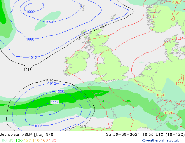 Courant-jet GFS dim 29.09.2024 18 UTC