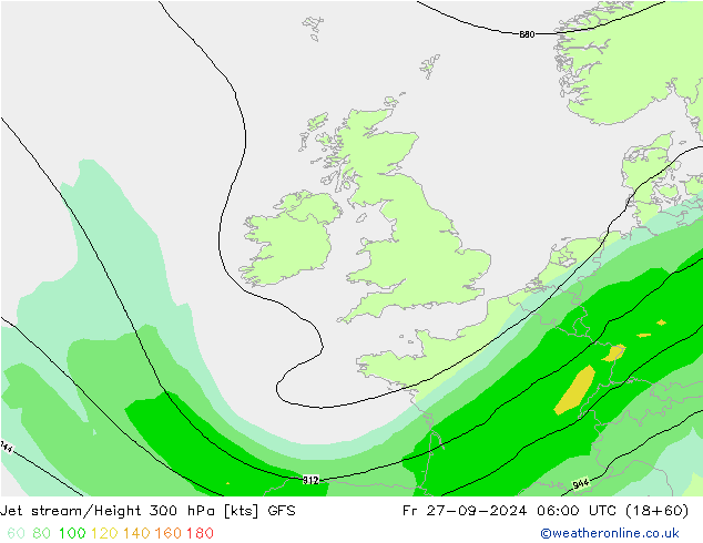 Jet stream/Height 300 hPa GFS Fr 27.09.2024 06 UTC