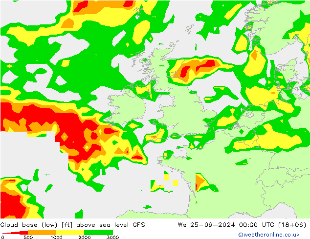 Cloud base (low) GFS We 25.09.2024 00 UTC