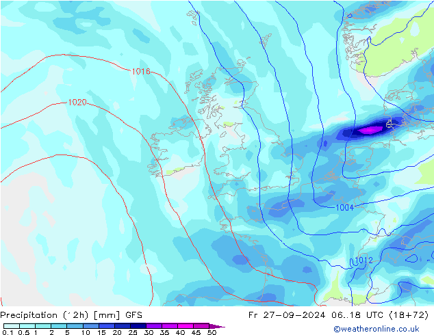 Precipitation (12h) GFS Fr 27.09.2024 18 UTC