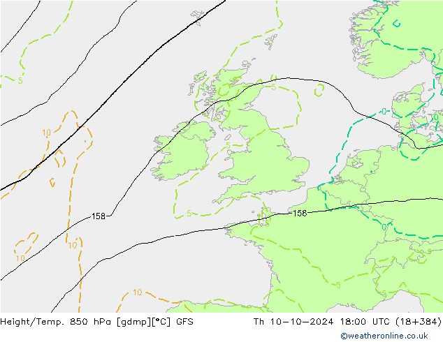 Z500/Rain (+SLP)/Z850 GFS Th 10.10.2024 18 UTC