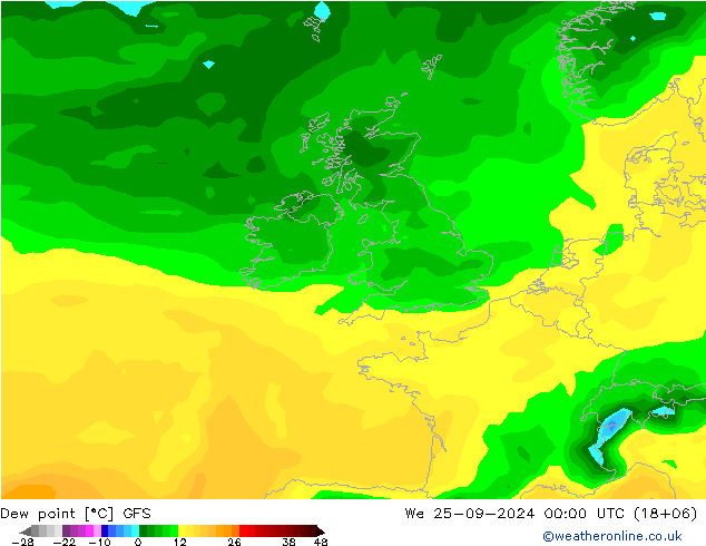 Dew point GFS We 25.09.2024 00 UTC