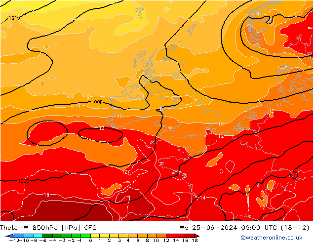 Theta-W 850hPa GFS  25.09.2024 06 UTC