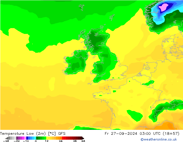 Темпер. мин. (2т) GFS пт 27.09.2024 03 UTC