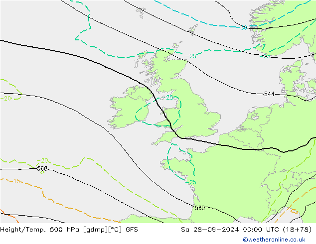 Z500/Rain (+SLP)/Z850 GFS сб 28.09.2024 00 UTC